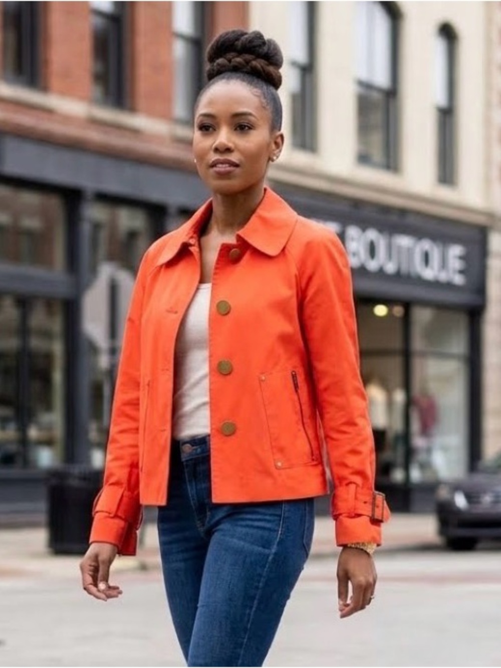 Tory Burch Bright Orange Curtis Utility Button-Front Utility Jacket